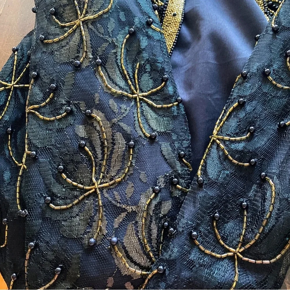 LAURENCE KAZAR XL Black Gold Beaded Jacket Blazer Evening Holiday Cocktail Top - Picture 8 of 13